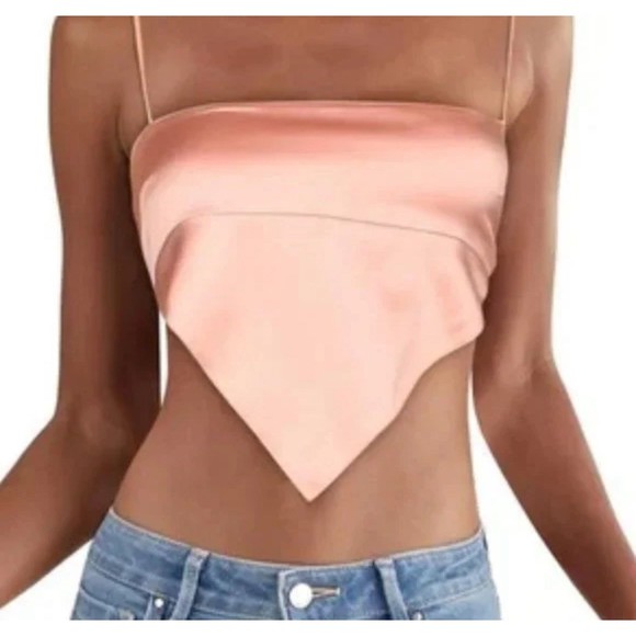 Danielle Bernstein Champagne Pink Handkerchief Tie Top - Picture 1 of 4